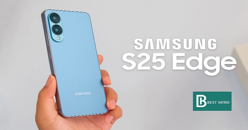 نمای پشتی گوشی گلکسی S25 Edge در رنگ آبی تیتانیومی با طراحی فوق‌باریک و لوگوی ITrends