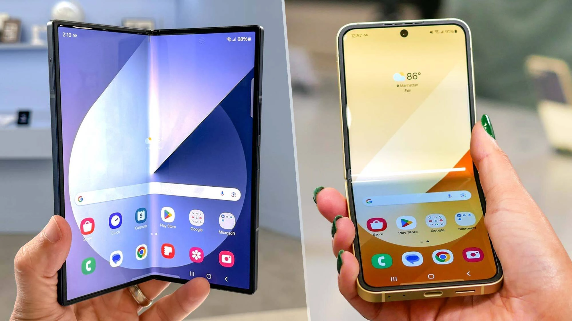 مقایسه طراحی و نمایشگر گوشی‌های تاشوی سامسونگ Galaxy Z Fold 7 و Galaxy Z Flip 7 در حال استفاده