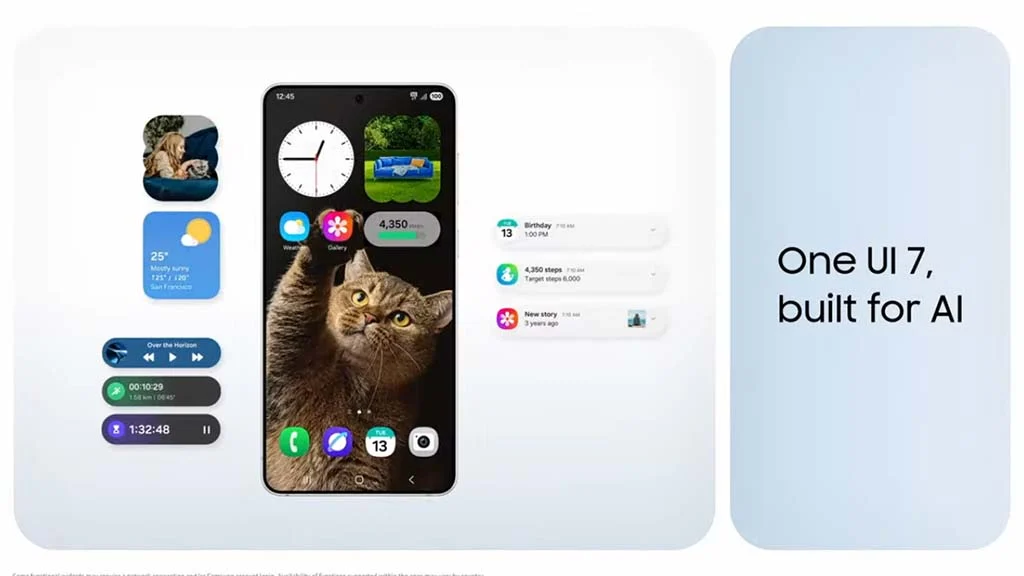 رابط کاربری One UI 7 در گلکسی S25 Edge با طراحی مدرن و ابزارک‌های هوشمند مبتنی بر AI