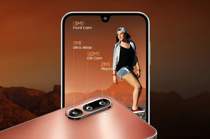 نمایش مشخصات دوربین‌های سامسونگ Galaxy M36 شامل دوربین اصلی ۵۰ مگاپیکسلی، اولترا واید ۸ مگاپیکسلی، ماکرو ۲ مگاپیکسلی و سلفی ۱۳ مگاپیکسلی