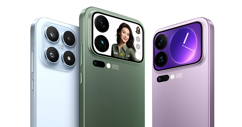 گوشی Xiaomi 17 Pro Max با نمایشگر پشتی ۱۲۰هرتزی و طراحی دوربین سه‌گانه لایکا در رنگ‌های سبز، بنفش و سفید