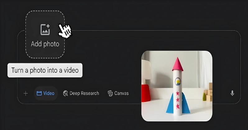 افزودن عکس برای تبدیل به ویدیو در ابزار Gemini گوگل