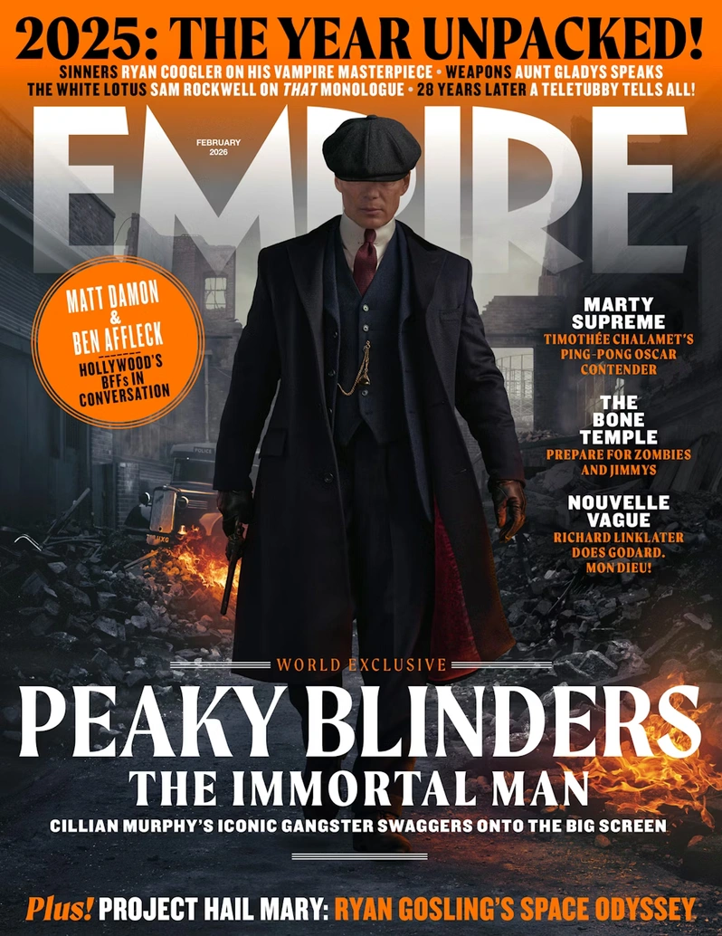 کاور مجله Empire برای فیلم Peaky Blinders: The Immortal Man؛ تامی شلبی در بیرمنگامِ جنگ‌زده با اسلحه در دست