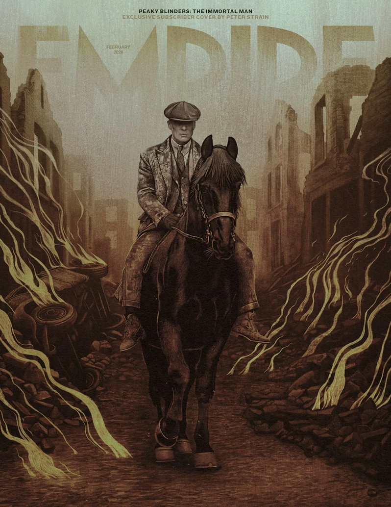 کاور ویژه مشترکین Empire برای فیلم Peaky Blinders: The Immortal Man؛ تصویرسازی تامی شلبی سوار بر اسب