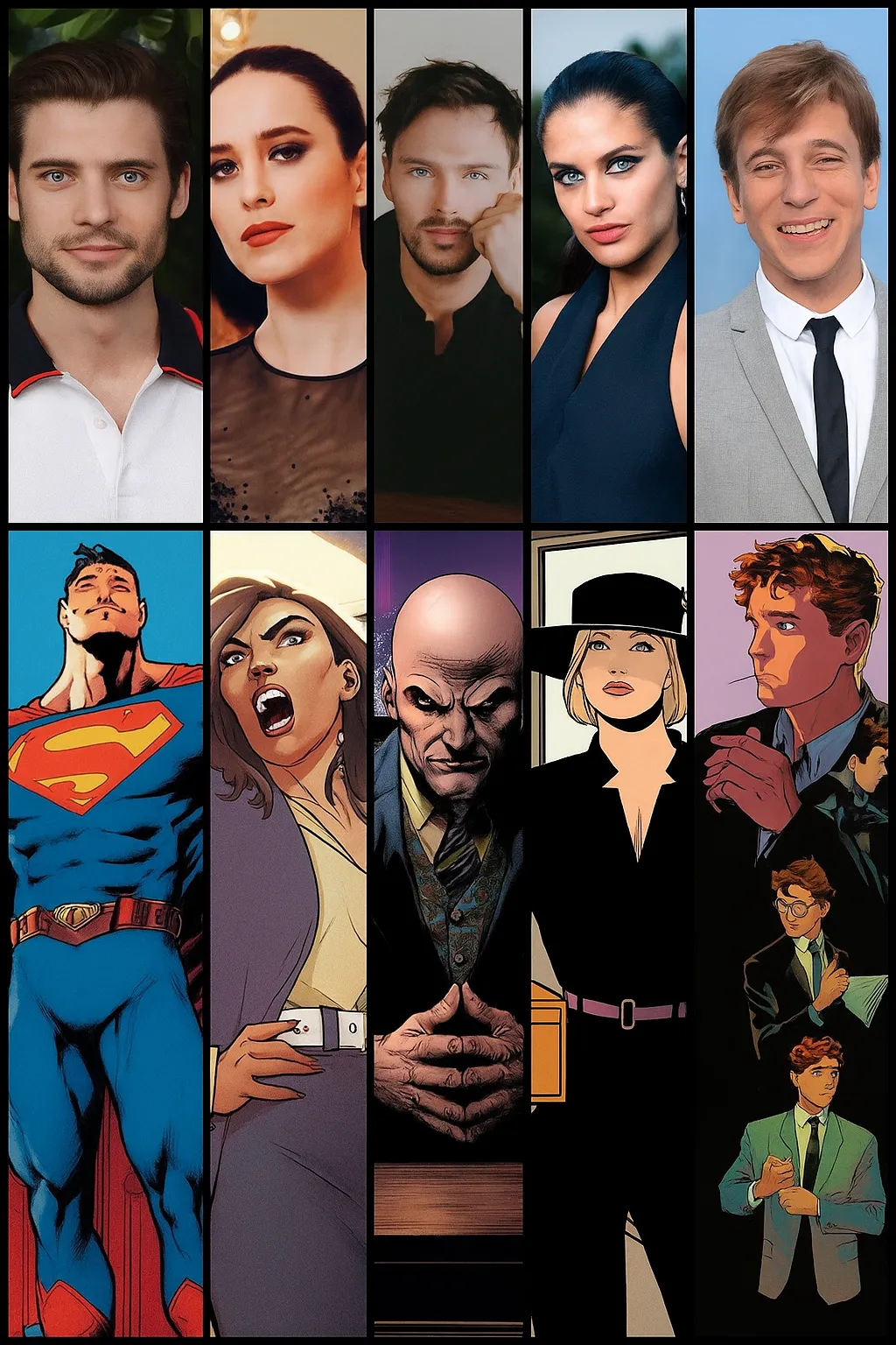 تصویر بازیگران اصلی فیلم سوپرمن ۲۰۲۵ در کنار نسخه‌های کمیک شخصیت‌ها