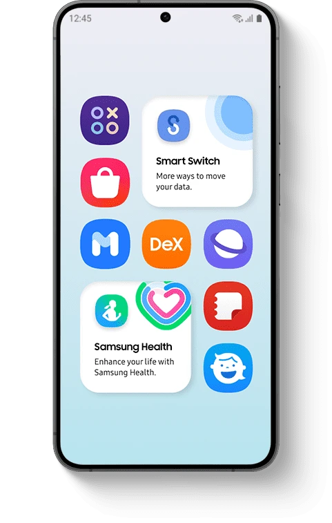 نمایی از اپلیکیشن‌های اختصاصی سامسونگ در Galaxy S25 Edge مانند Samsung Health، DeX و Smart Switch