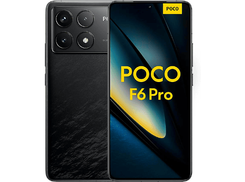 تصویر جلویی و پشتی گوشی Poco F6 Pro شیائومی با طراحی مشکی و نمایشگر بزرگ