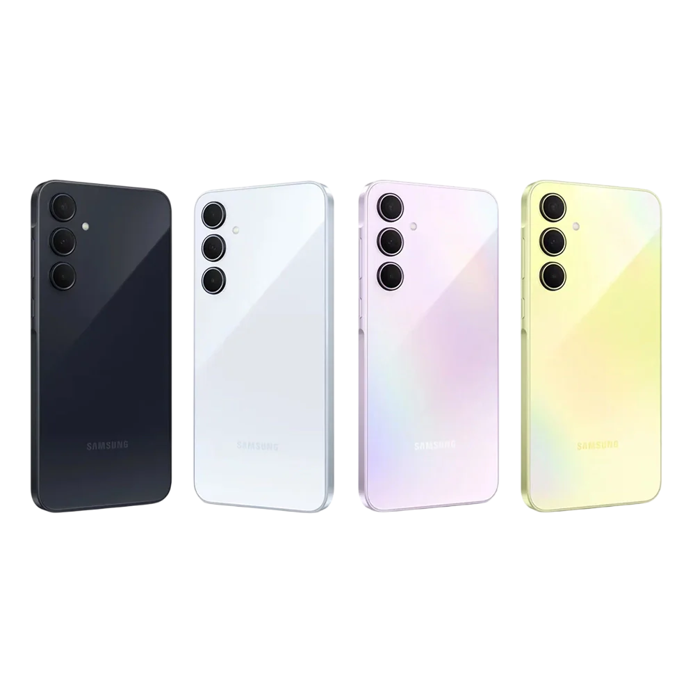 نمای پشت گوشی Galaxy A55 سامسونگ با طراحی آلومینیومی و دوربین سه‌گانه