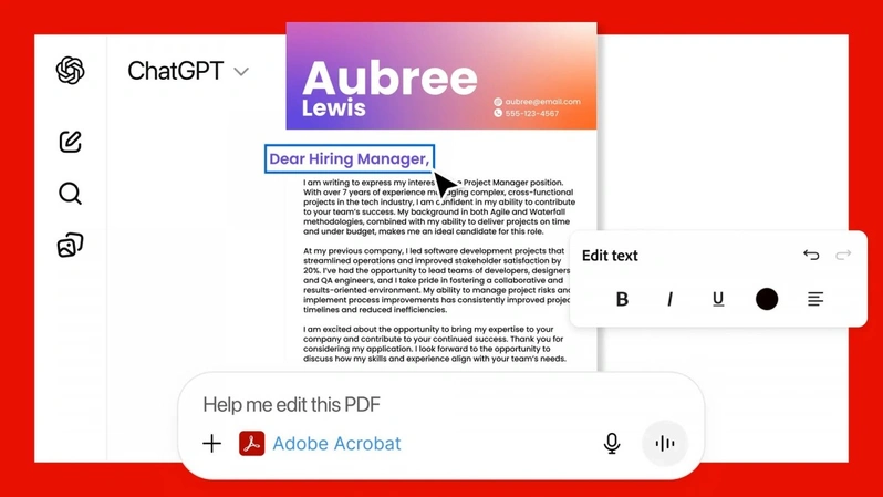 ویرایش و بازنویسی فایل‌های PDF با استفاده از ابزار Adobe Acrobat داخل ChatGPT
