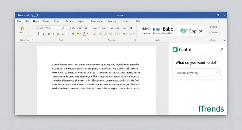 نمای نزدیک از پنل Copilot Pro در مایکروسافت ورد هنگام نوشتن متن