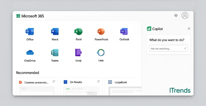 محیط مایکروسافت ورد به‌همراه پنل Copilot Pro 2025 و لوگوی ITrends
