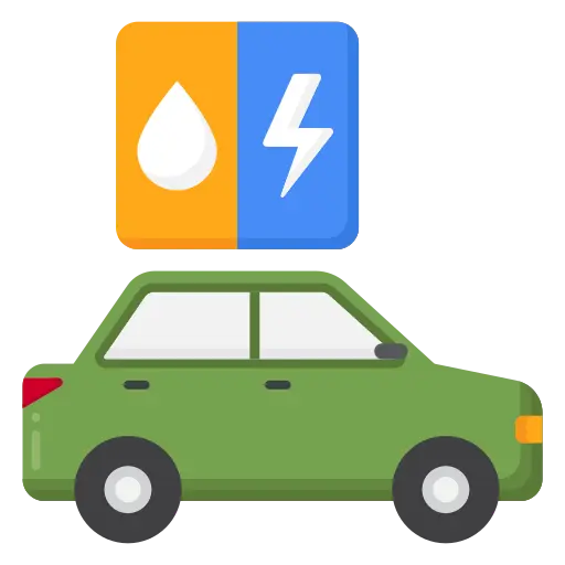 آیکون خودرو هیبریدی با نماد سوخت و برق؛ نشان‌دهنده ترکیب پیشرانه بنزینی و برقی