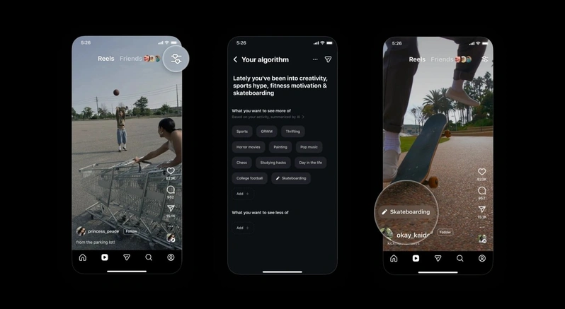 رابط کاربری جدید اینستاگرام برای کنترل موضوعات مورد علاقه در الگوریتم ریلز