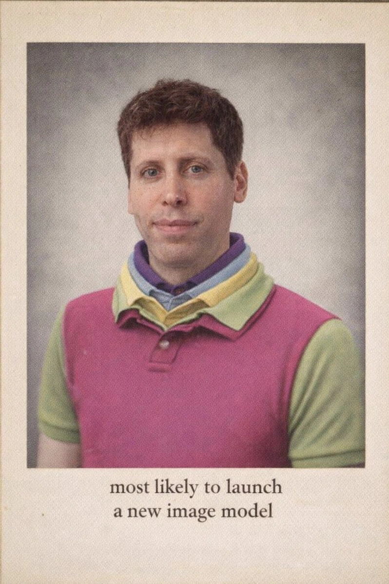 تصویر میم با متن انگلیسی «most likely to launch a new image model» درباره معرفی مدل جدید تولید تصویر